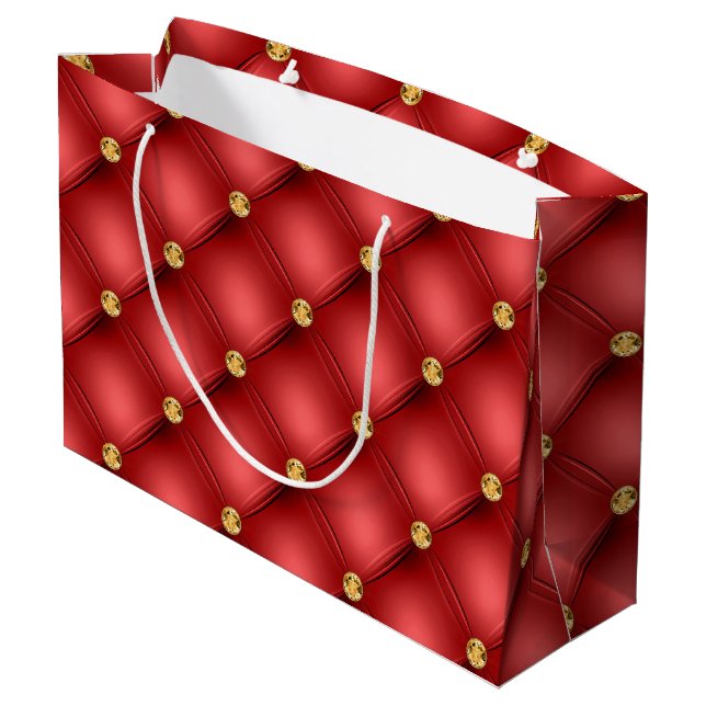Sac cadeau touffeté de diamants rouges et or (Dos Angle)