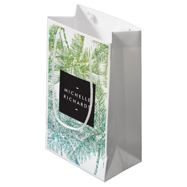 Sac cadeau Tropical Green/Aqua Parties scintillant (Devant Angle)