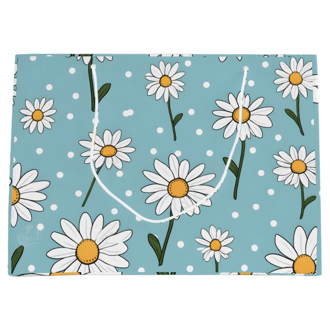 Sac cadeau turquoise à fleur marguerite (Devant)