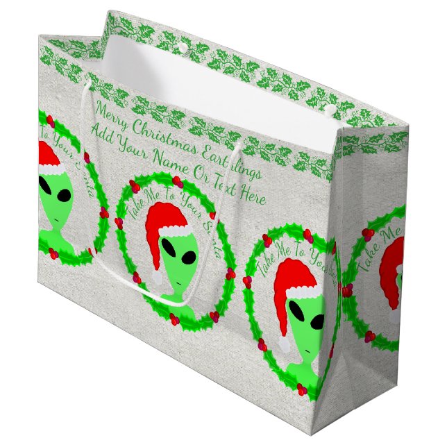 Sac Cadeau Un grand Humour Geek Alien  Père Noël Holly (Devant Angle)