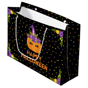 Sac Cadeau Unicorn Citrouille Happy Halloween noir grand cade
