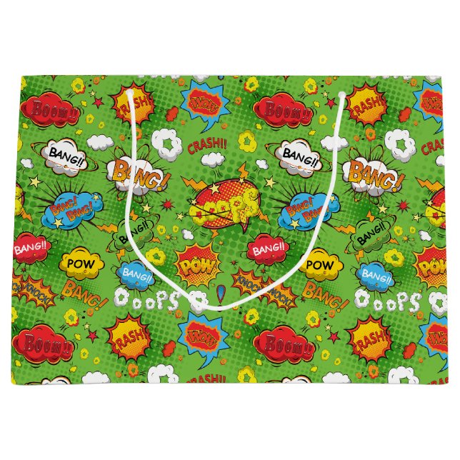 Sac cadeau vert bande dessinée (Devant)