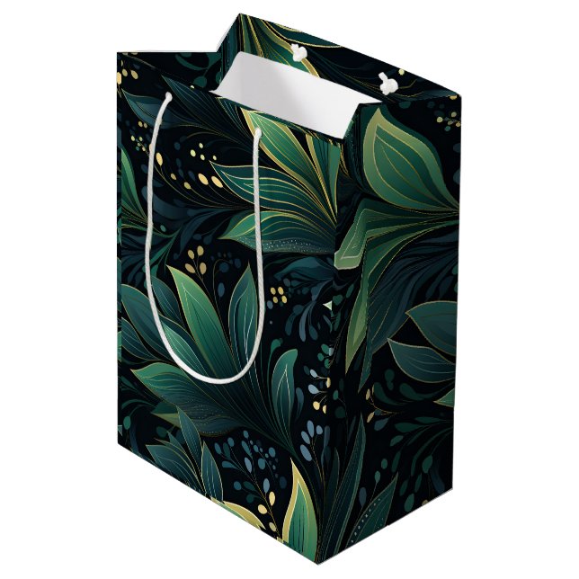 Sac cadeau vert profond et bleu feuilleté moyen (Dos Angle)