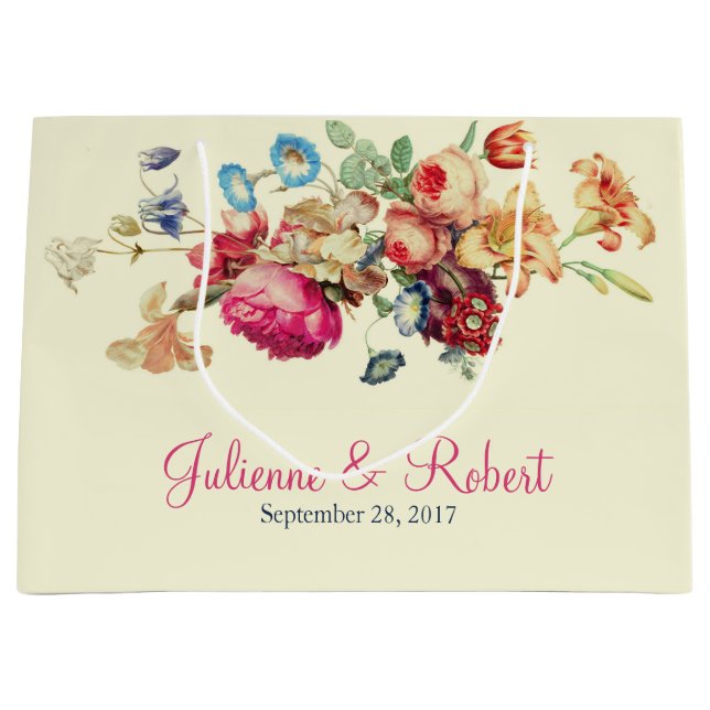 Sac cadeau vintage en Merci Mariage Floral (Devant)