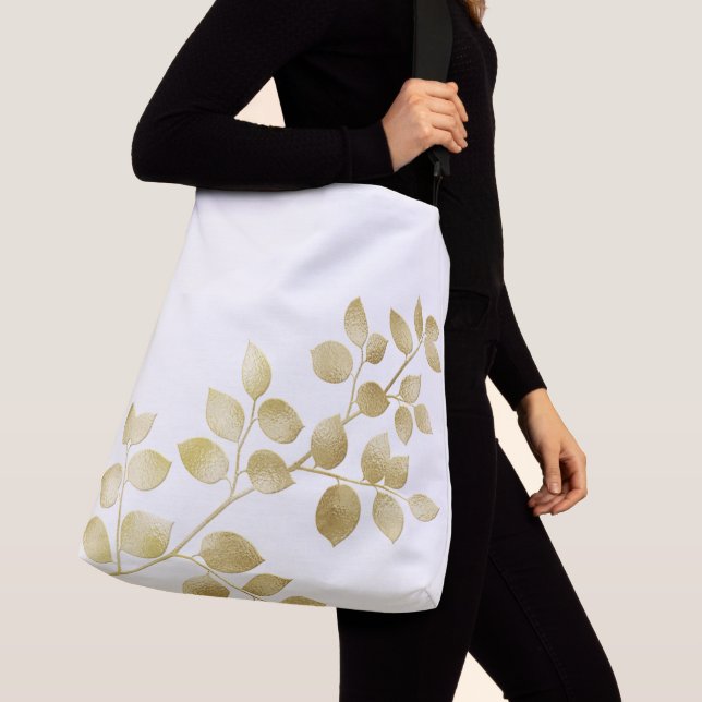 Sac carrossable blanc avec feuille doré (De près)