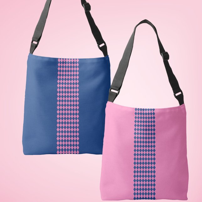 Sac carrossable bleu et rose diamant (Two looks one chic bag. French blue and pink diamond stripe cross body bag)