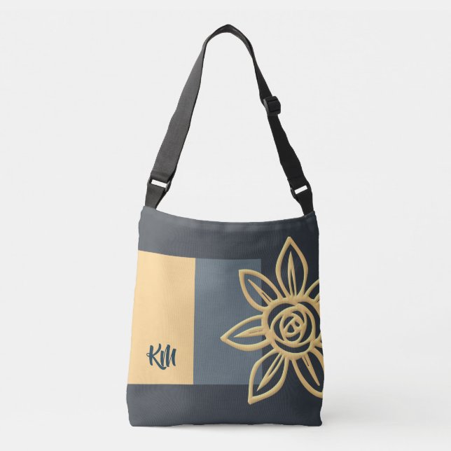 Sac carrossable monogramme avec grande fleur jaune (Devant)