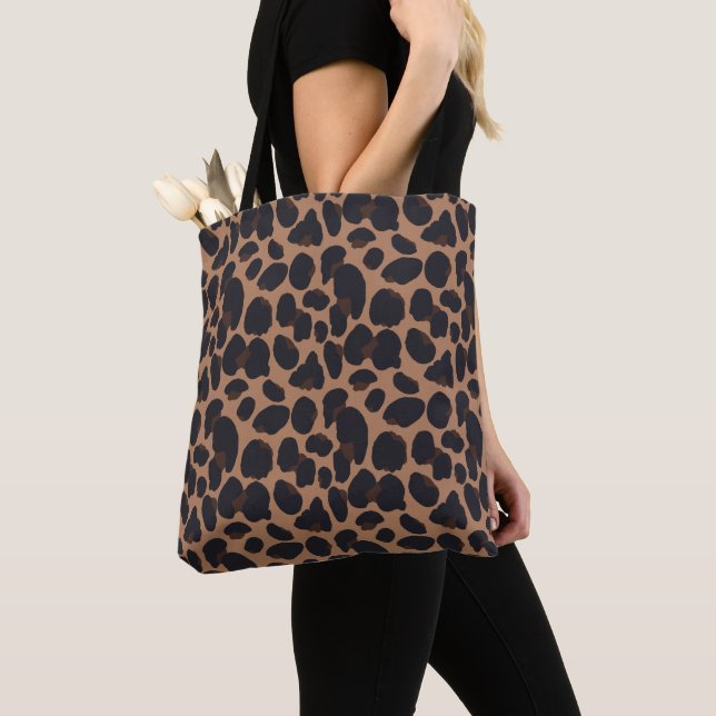 Sac commercial Brown Empreinte de léopard Fourre-t (De près)