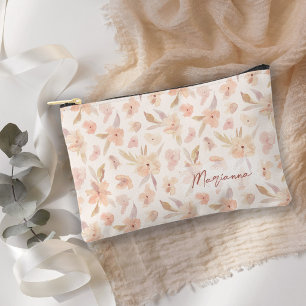 Sac cosmétique floral aquarelle couleur pêche déli