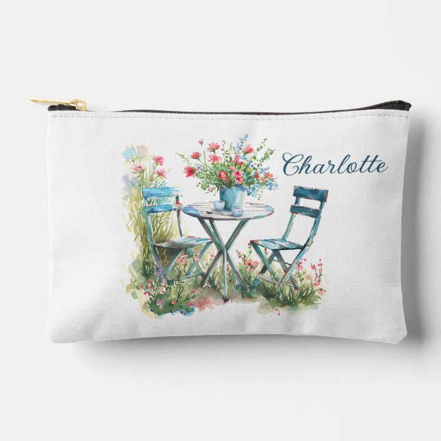 Sac cosmétique romantique floral jardin aquarelle (Recto)