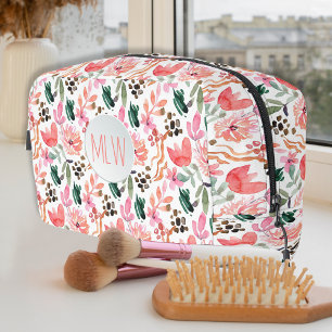 Sac cosmétique rose floral monogramme