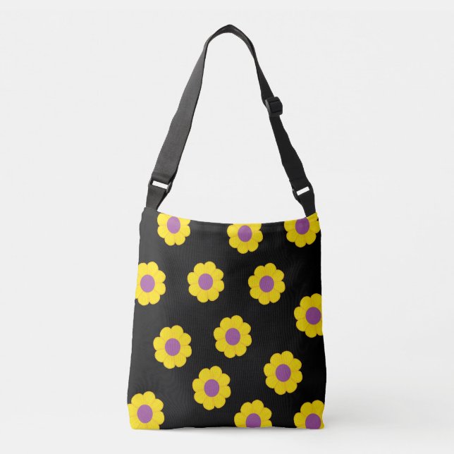 Sac croisé Daisy Flore Jaune et Noir (Devant)