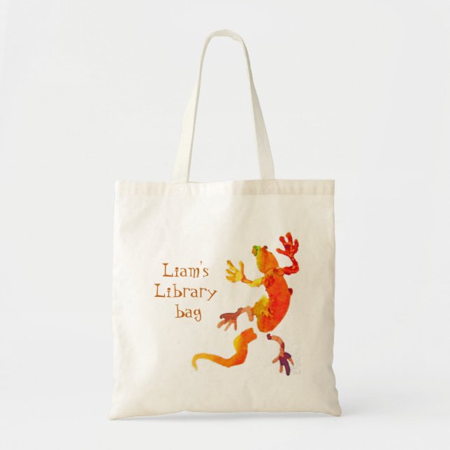 Sac de bibliothèque avec le lézard mignon nommé du (Devant)