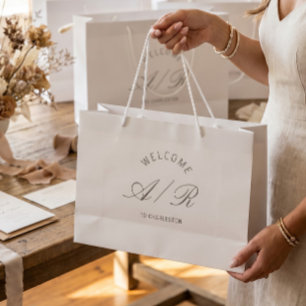 Sac de bienvenue blanc avec monogramme pour mariag
