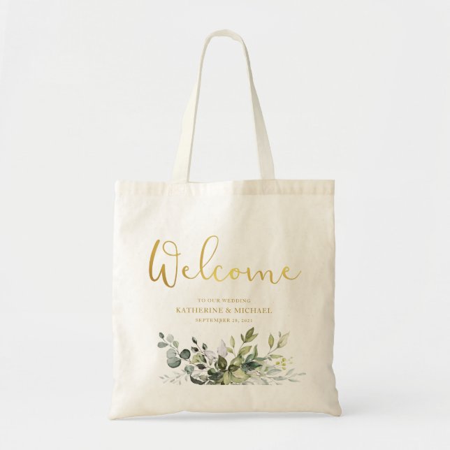 Sac de bienvenue de mariage avec verdure (Devant)