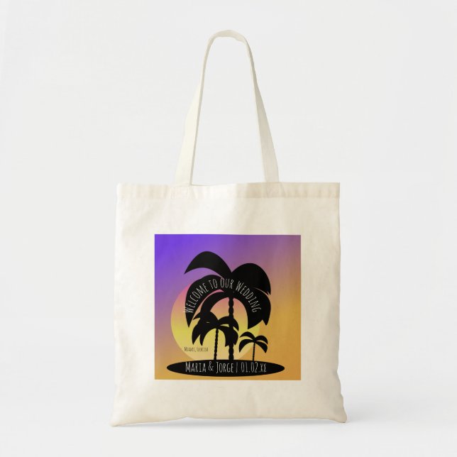 Sac de bienvenue mariage palmier coloré (Devant)