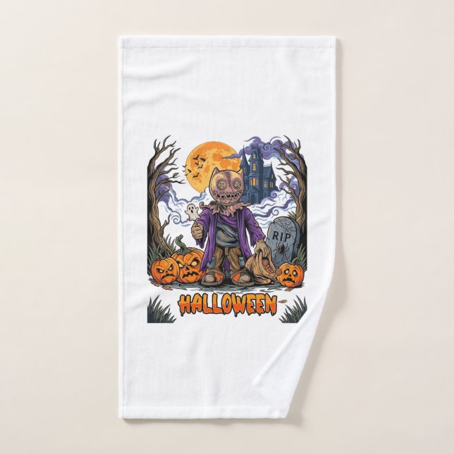 Sac de bonbons épouvantail d'Halloween Citrouilles (Serviette à main)