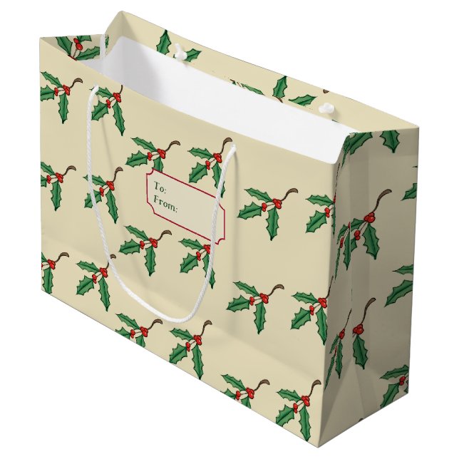 Sac de cadeau avec étiquette de nom de houx de Noë (Devant Angle)