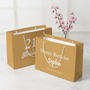 Sac de cadeau d'anniversaire 21 ans or et blanc -
