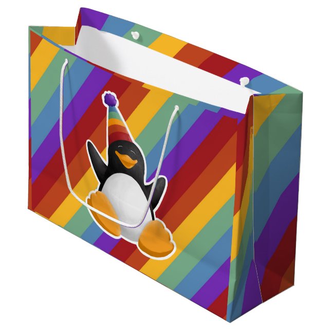 Sac de cadeau d'arc-en-ciel de pingouin de joyeux (Devant Angle)