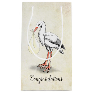 Sac de cadeau de baby shower de cigogne (neutre)