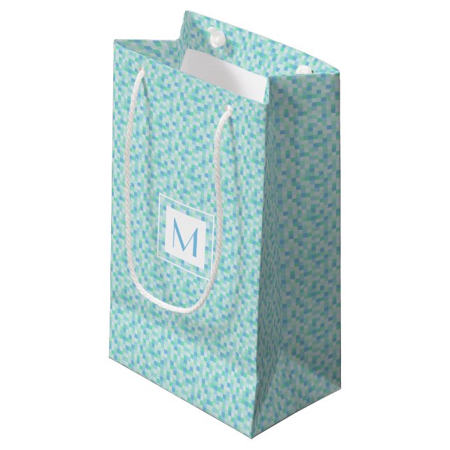 Sac de cadeau de carrés de bleu de monogramme et (Devant Angle)