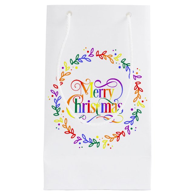 Sac de cadeau de couronne de Noël arc-en-ciel joye (Devant)
