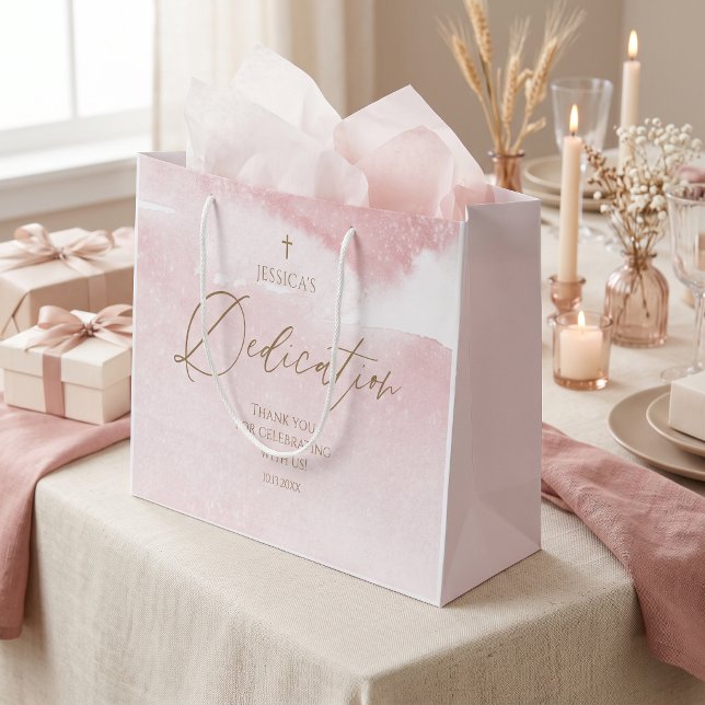 Sac de cadeau de dédicace de bébé à l'aquarelle ro (Blush Pink Watercolor Baby Dedication Gift Bag)