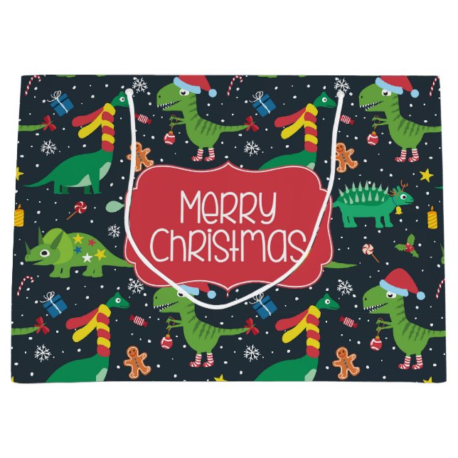Sac de cadeau de dinosaure pour les fêtes de Noël (Devant)
