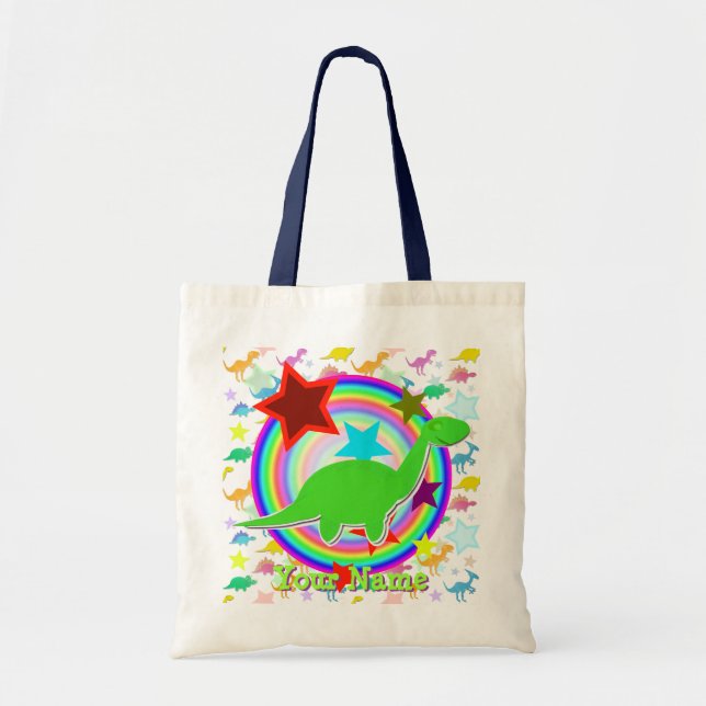 Sac de cadeau de dinosaure vert avec votre nom (Devant)