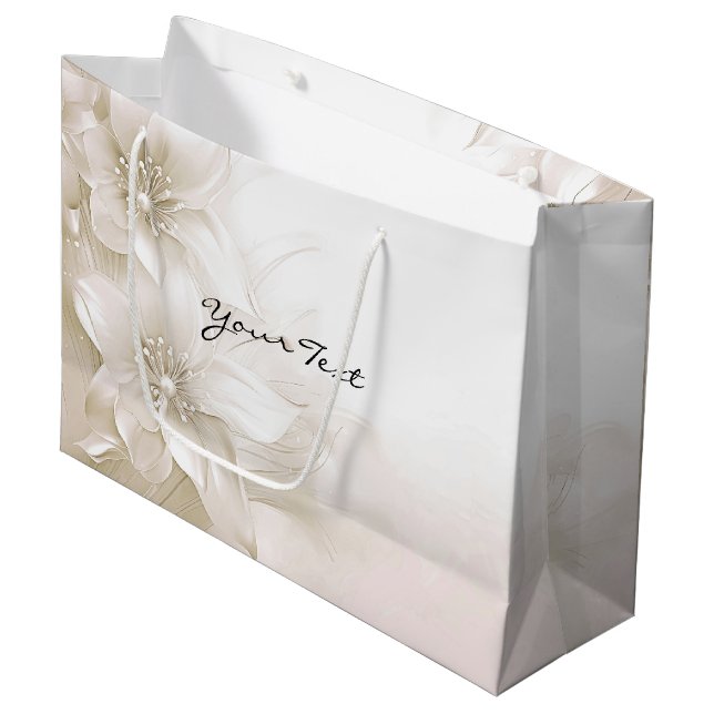 Sac de Cadeau de Fleurs Élégantes d'Ivoire Blanc (Devant Angle)