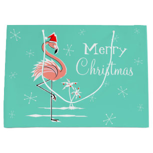 Sac de cadeau de Joyeux Noël de Flamant rose de