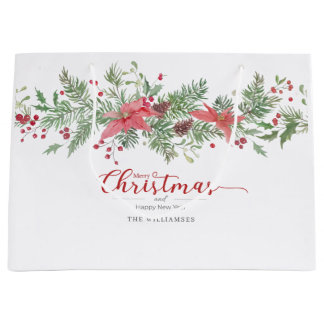 Sac de cadeau de Noël à motif de verdure aquarelle