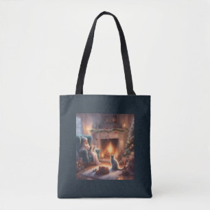 Sac de cadeau de Noël avec les chats en sac fourre