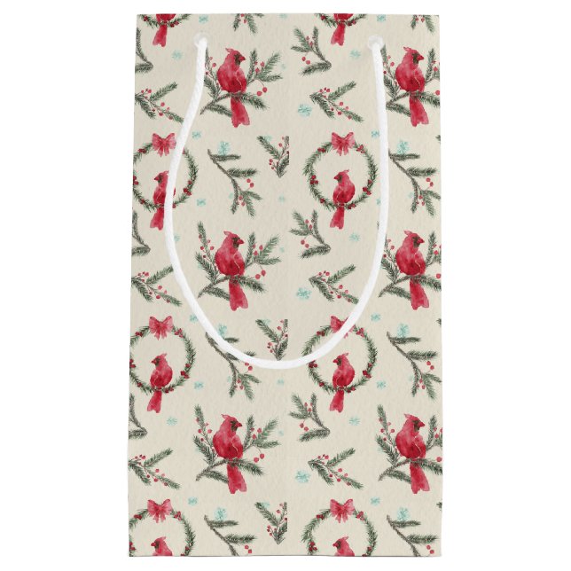 Sac de cadeau de Noël Cardinal à l'aquarelle en pi (Devant)