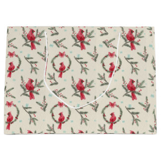 Sac de cadeau de Noël Cardinal à l'aquarelle en pi
