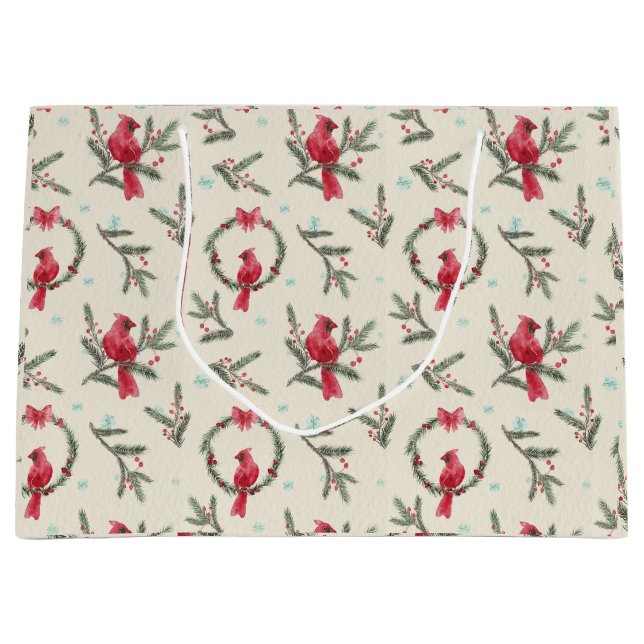 Sac de cadeau de Noël Cardinal à l'aquarelle en pi (Devant)