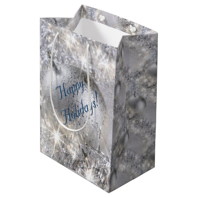 Sac de cadeau de Noël moyen argenté (Dos Angle)
