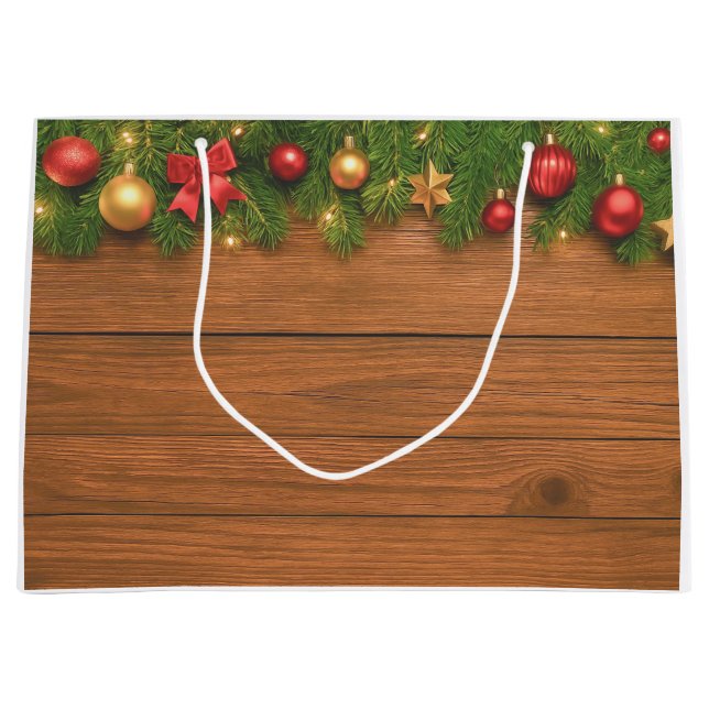 Sac de cadeau de Noël rustique – Vacances personna (Devant)