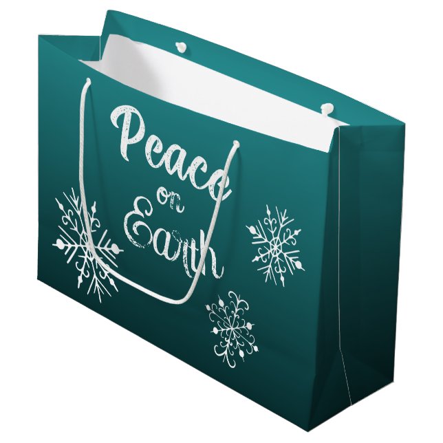 Sac de cadeau de Noël Teal Peace on Earth  (Devant Angle)