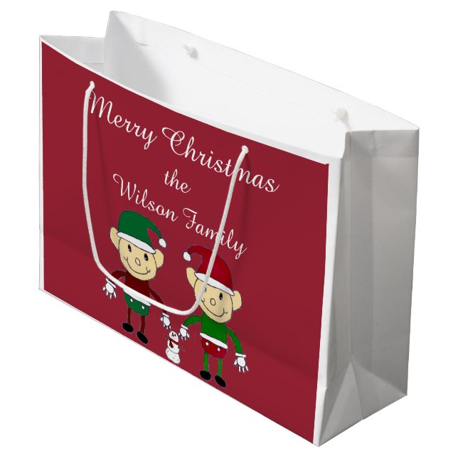 Sac de cadeau de vacances d'elfes de Noël grand (Devant Angle)