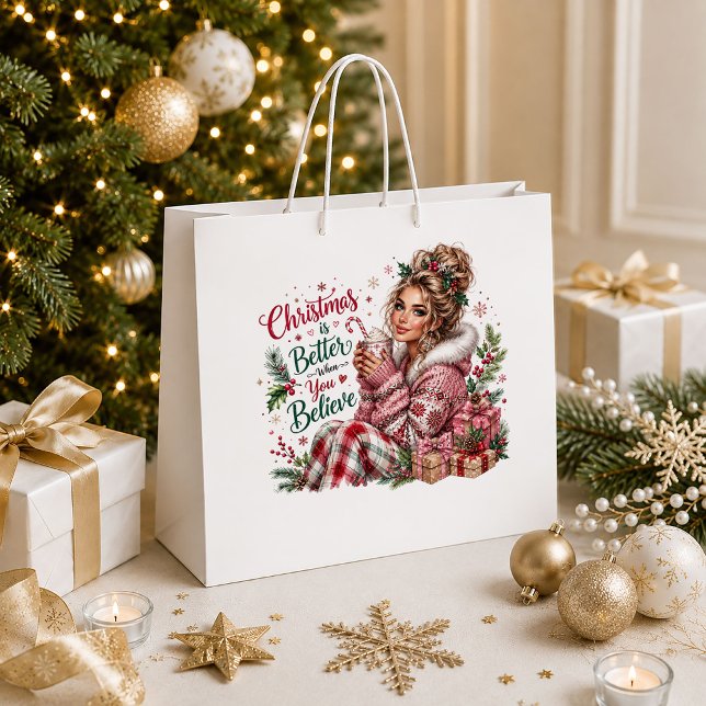 Sac de cadeau de vacances rose de Noël rustique vi (Rustic Vintage Christmas Red Green Holiday Gift Bag

)