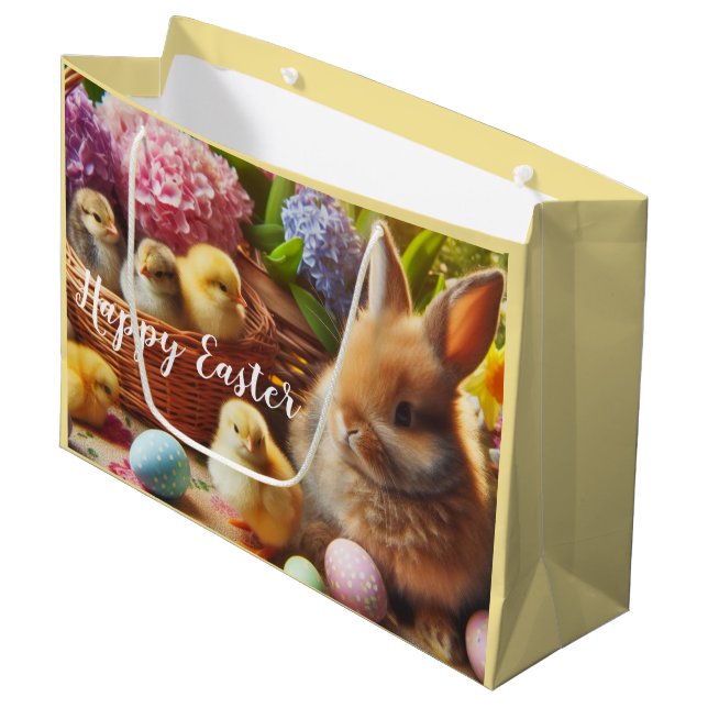 Sac de cadeau en papier pour Pâques Joyeuses Fête  (Devant Angle)