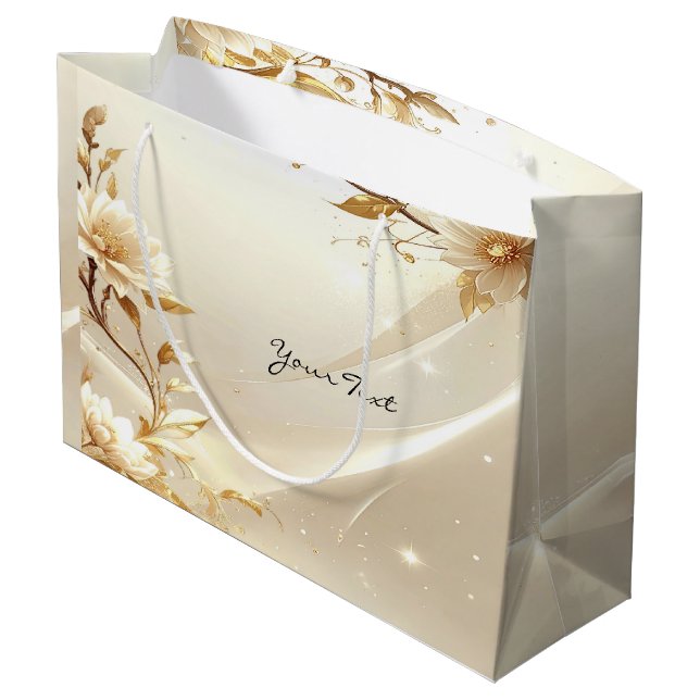 Sac de Cadeau Fleurs Blanches et Dorées (Dos Angle)