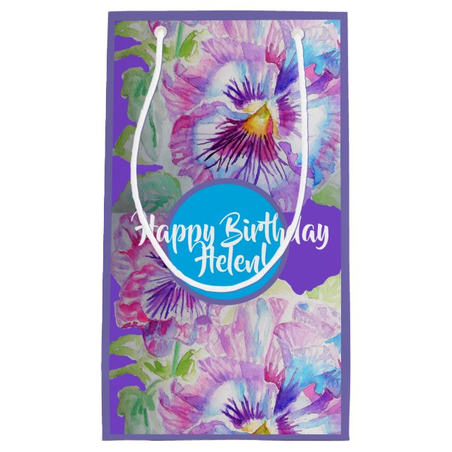 Sac de cadeau floral de fleurs de pensée violette  (Devant)