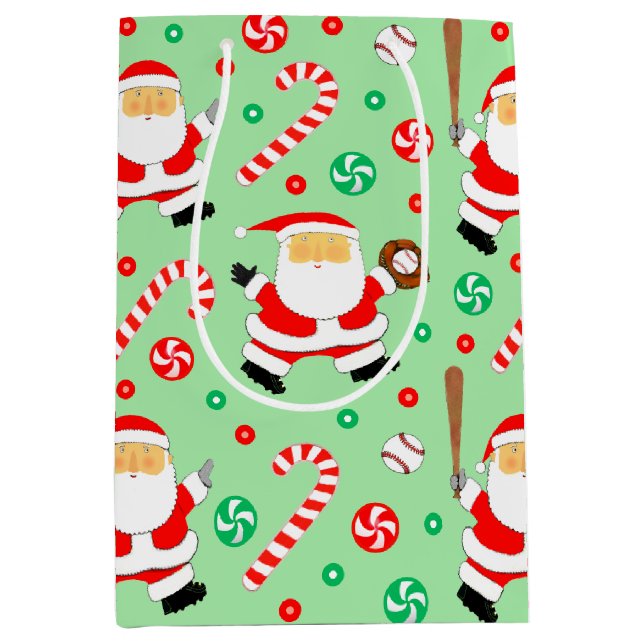 Sac de cadeau moyen pour Noël de baseball (Devant)