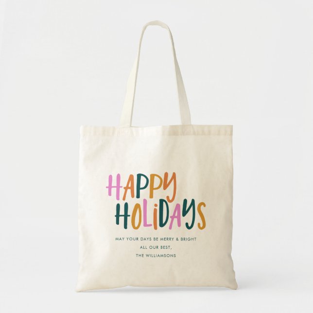 Sac de cadeau réutilisable Coloré Joyeux Noël (Devant)