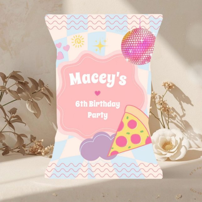Sac de chips pour la fête en cadeau d'anniversaire (pizza party chip bag, pizza birthday favor bag, retro pizza party favors, groovy pizza birthday, kid)