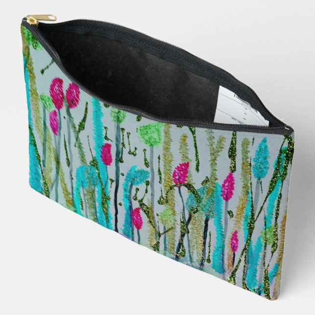 Sac de cosmétiques à impression de couleur en fleu (Ouvrir)