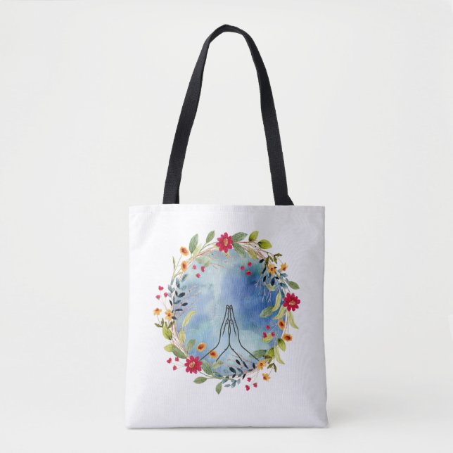 Sac de courses en aquarelle Mains en prière (Devant)